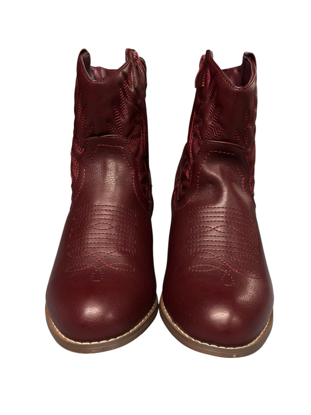 Torrid | Burgundy Red Faux Leather Embroidered Cowboy Ankle Boots - Wide Width - Picture 3 of 9